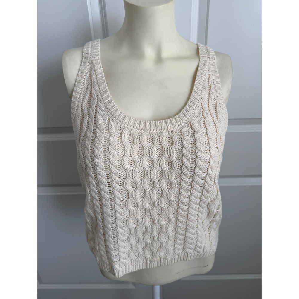 Solai Cream Cable Knit Sweater Tank Top Scoop Neck Sleeveless W1484 Small